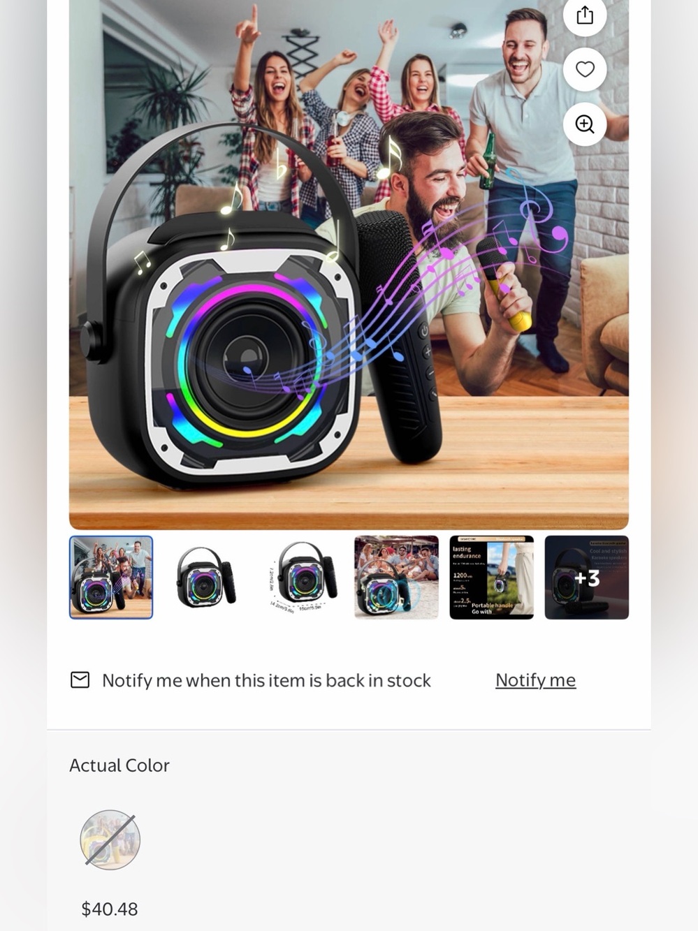Portable Party Karaoke Bluetooth Speaker with RGB Light and 2 microphone - Black